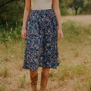 Vintage 1980s FR Sport Rayon Blend Floral Midi Skirt LArge